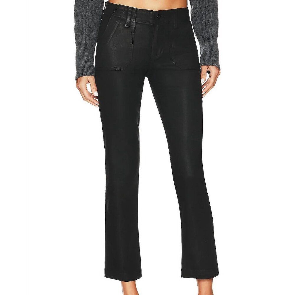 PAIGE Mayslie Coated Ankle Straight Leg Pants Black Luxe Coating Size 34 - NWT